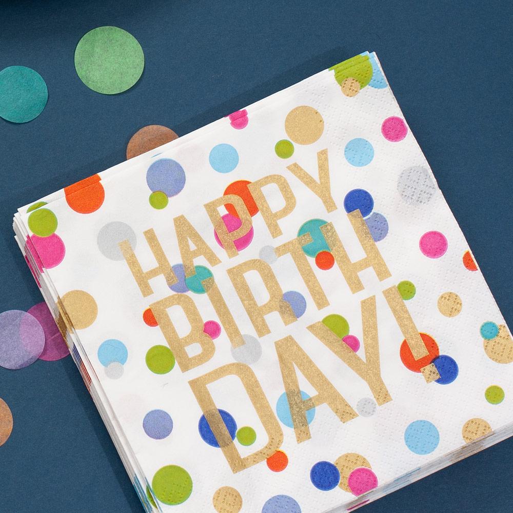 Caspari Napkins, Confetti - Happy Birthday, Triple-Ply - 20 napkins